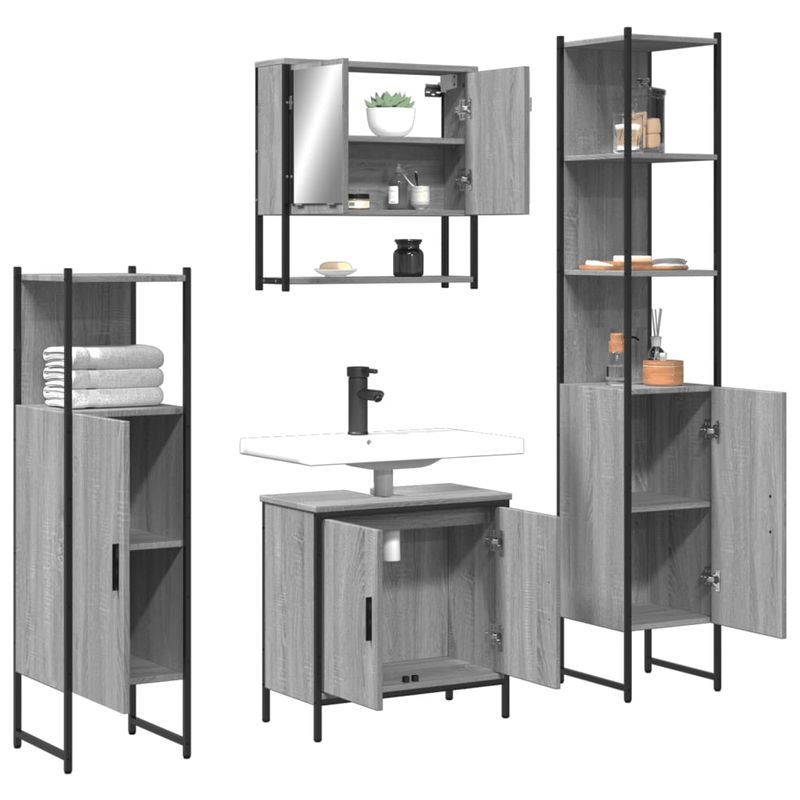 Casa si Gradina - Mobilier - Seturi de mobilier - Seturi baie - Set mobilier de baie, 4 piese, gri sonoma, lemn prelucrat - Infinity.ro