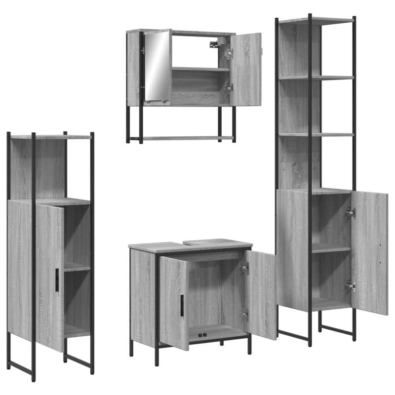 Casa si Gradina - Mobilier - Seturi de mobilier - Seturi baie - Set mobilier de baie, 4 piese, gri sonoma, lemn prelucrat - Infinity.ro