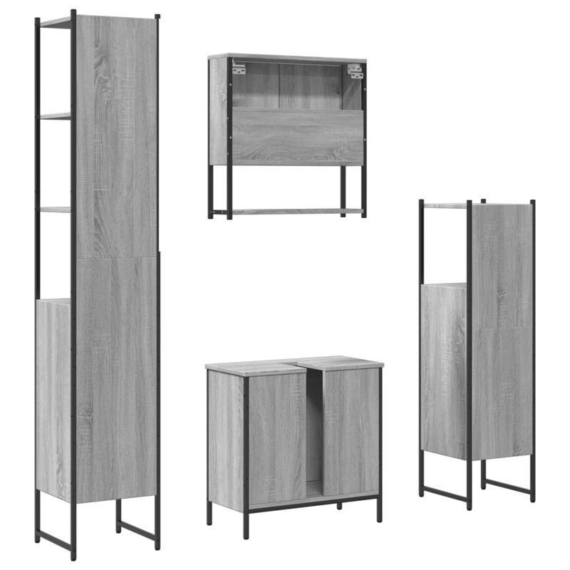 Casa si Gradina - Mobilier - Seturi de mobilier - Seturi baie - Set mobilier de baie, 4 piese, gri sonoma, lemn prelucrat - Infinity.ro