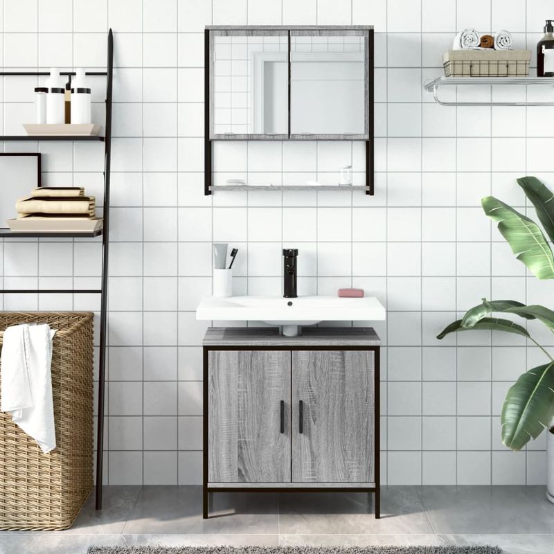 Casa si Gradina - Mobilier - Seturi de mobilier - Seturi baie - Set mobilier de baie, 2 piese, gri sonoma, lemn prelucrat - Infinity.ro