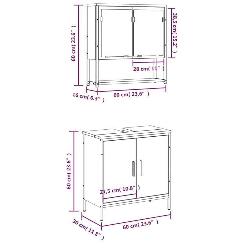 Casa si Gradina - Mobilier - Seturi de mobilier - Seturi baie - Set mobilier de baie, 2 piese, gri sonoma, lemn prelucrat - Infinity.ro