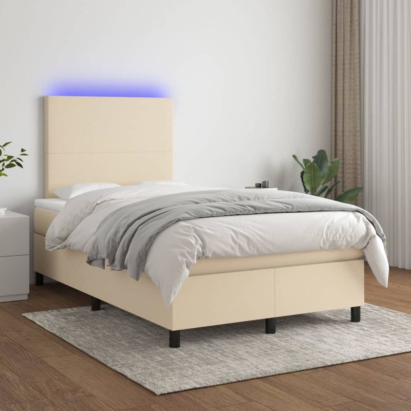 Casa si Gradina - Mobilier - Paturi si accesorii - Paturi - Pat cu arcuri, saltea si LED, crem, 120x190 cm, textil - Infinity.ro
