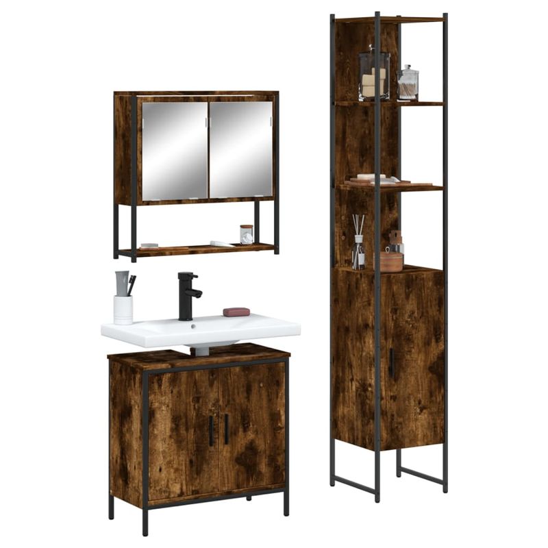 Casa si Gradina - Mobilier - Seturi de mobilier - Seturi baie - Set mobilier de baie, 3 piese, stejar fumuriu, lemn prelucrat - Infinity.ro