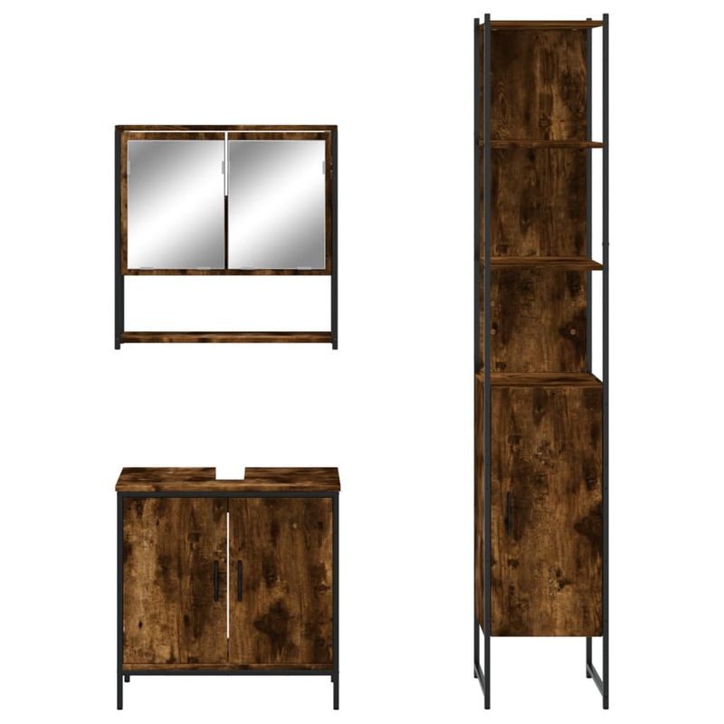 Casa si Gradina - Mobilier - Seturi de mobilier - Seturi baie - Set mobilier de baie, 3 piese, stejar fumuriu, lemn prelucrat - Infinity.ro