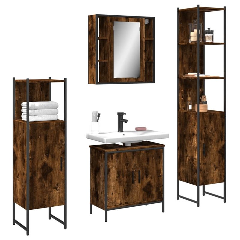 Casa si Gradina - Mobilier - Seturi de mobilier - Seturi baie - Set dulapuri de baie, 4 piese, stejar afumat, lemn prelucrat - Infinity.ro