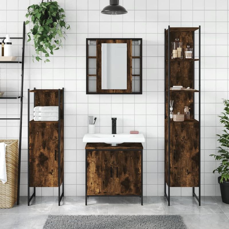 Casa si Gradina - Mobilier - Seturi de mobilier - Seturi baie - Set dulapuri de baie, 4 piese, stejar afumat, lemn prelucrat - Infinity.ro