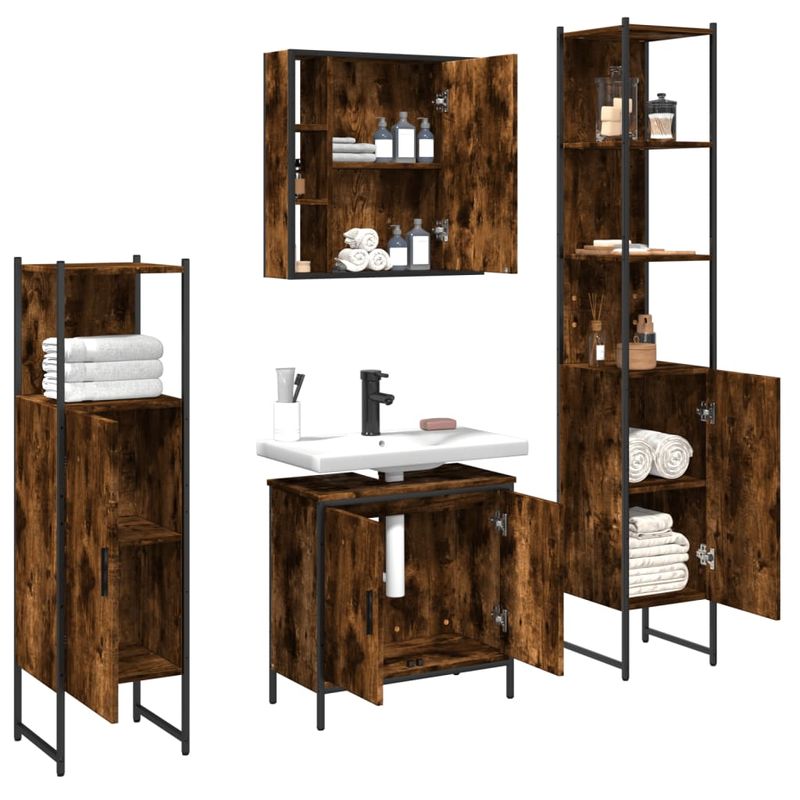 Casa si Gradina - Mobilier - Seturi de mobilier - Seturi baie - Set dulapuri de baie, 4 piese, stejar afumat, lemn prelucrat - Infinity.ro