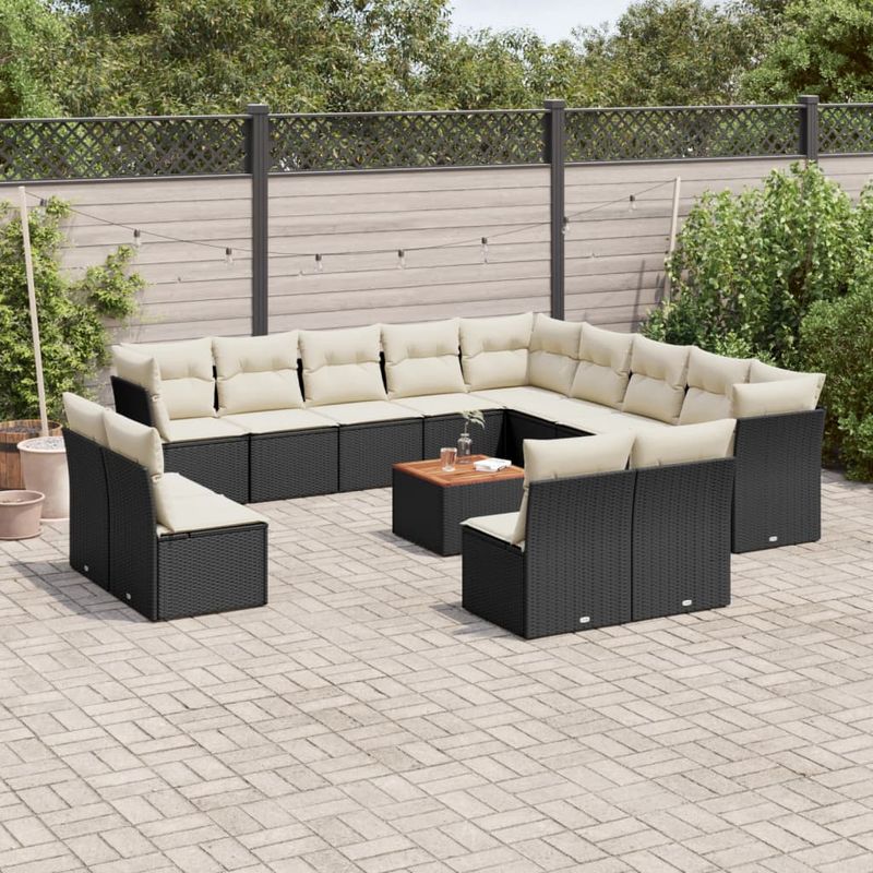 Casa si Gradina - Gradina si terasa - Mobilier exterior - Seturi mobila gradina - Set mobilier de gradina cu perne, 14 piese, negru, poliratan - Infinity.ro