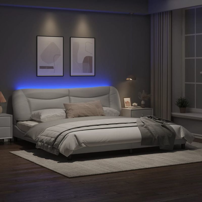 Casa si Gradina - Mobilier - Paturi si accesorii - Paturi - Cadru de pat cu lumini LED, alb, 200x200 cm, piele ecologica - Infinity.ro