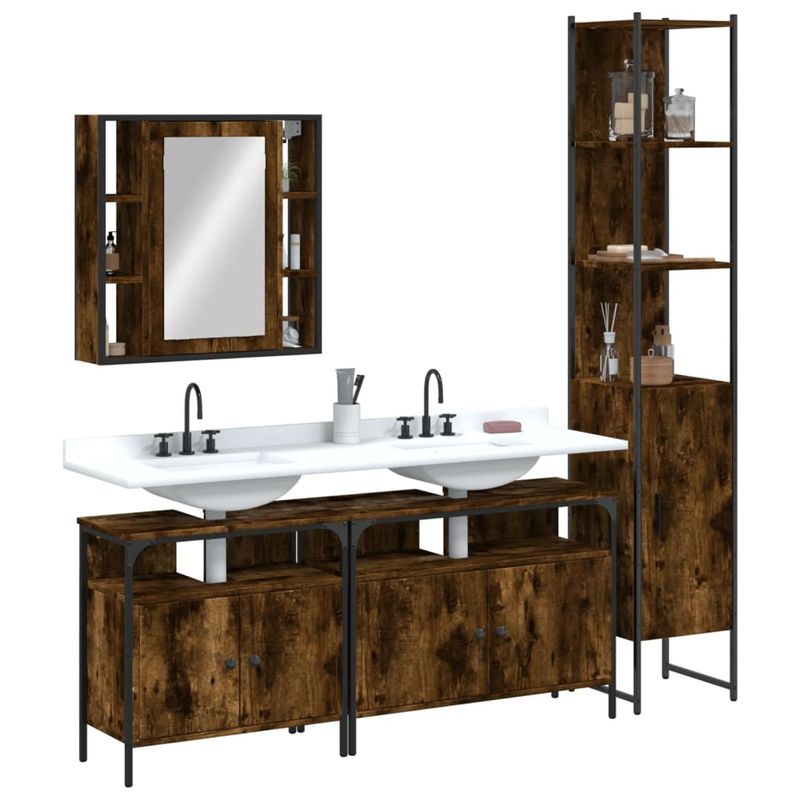 Casa si Gradina - Mobilier - Seturi de mobilier - Seturi baie - Set dulapuri de baie, 4 piese, stejar afumat, lemn prelucrat - Infinity.ro