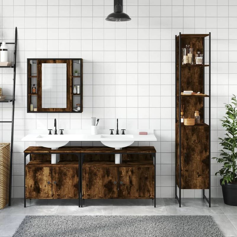 Casa si Gradina - Mobilier - Seturi de mobilier - Seturi baie - Set dulapuri de baie, 4 piese, stejar afumat, lemn prelucrat - Infinity.ro