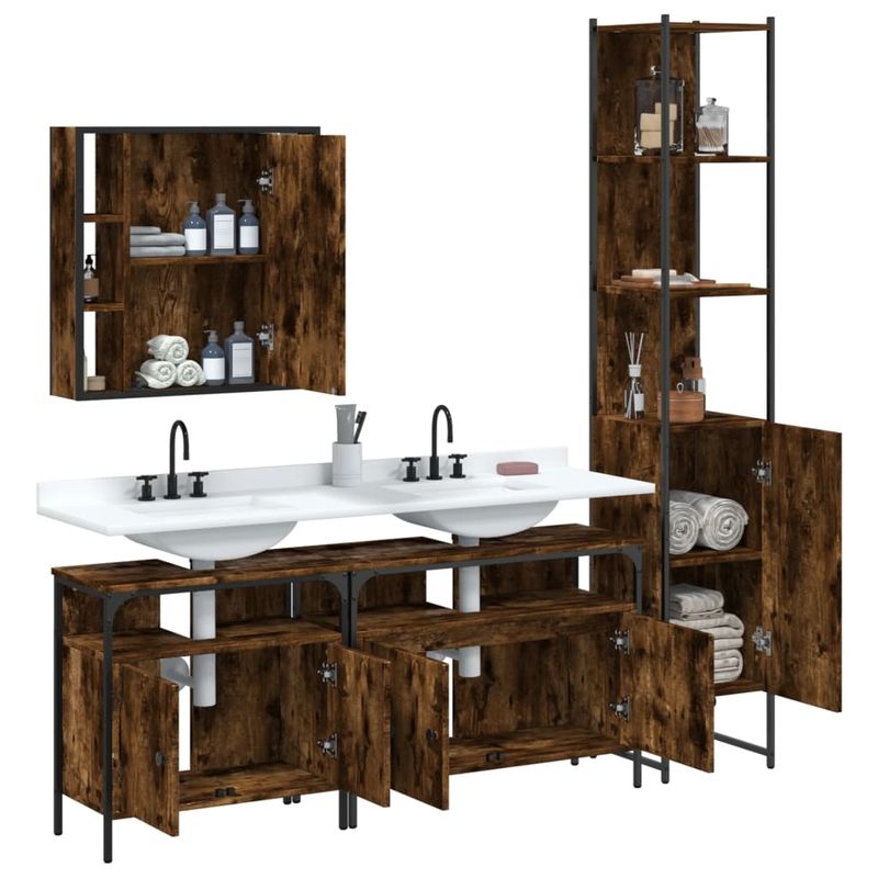 Casa si Gradina - Mobilier - Seturi de mobilier - Seturi baie - Set dulapuri de baie, 4 piese, stejar afumat, lemn prelucrat - Infinity.ro