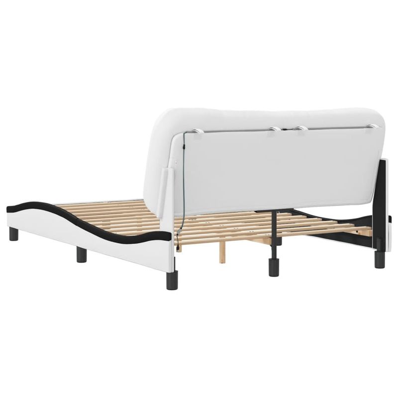 Casa si Gradina - Mobilier - Paturi si accesorii - Paturi - Cadru de pat cu LED, alb si negru, 140x200 cm, piele ecologica - Infinity.ro