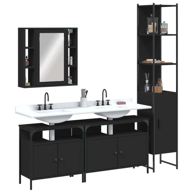 Casa si Gradina - Mobilier - Seturi de mobilier - Seturi baie - Set dulapuri de baie, 4 piese, negru, lemn prelucrat - Infinity.ro