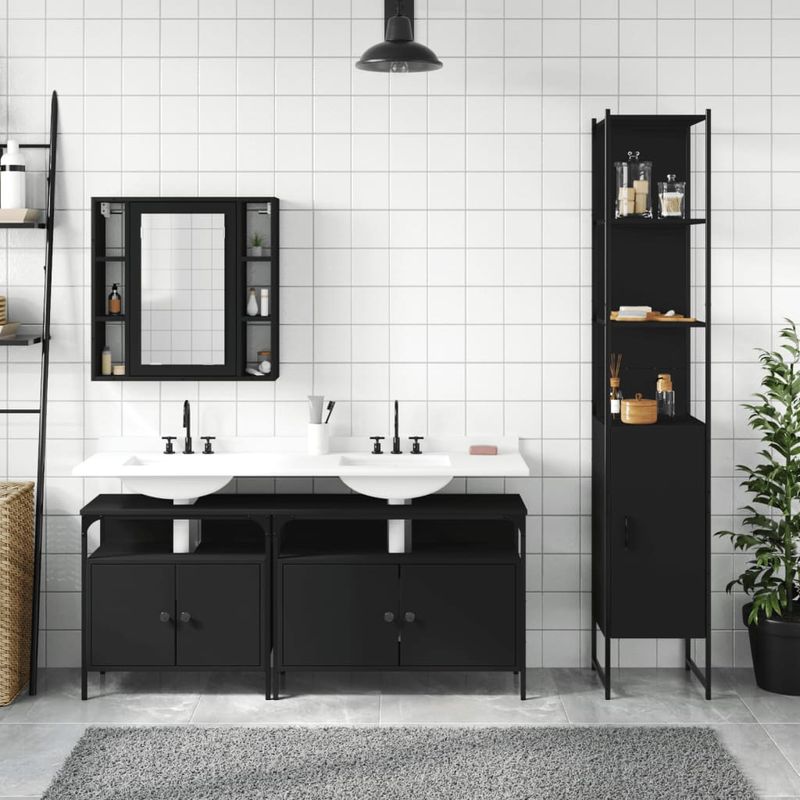Casa si Gradina - Mobilier - Seturi de mobilier - Seturi baie - Set dulapuri de baie, 4 piese, negru, lemn prelucrat - Infinity.ro