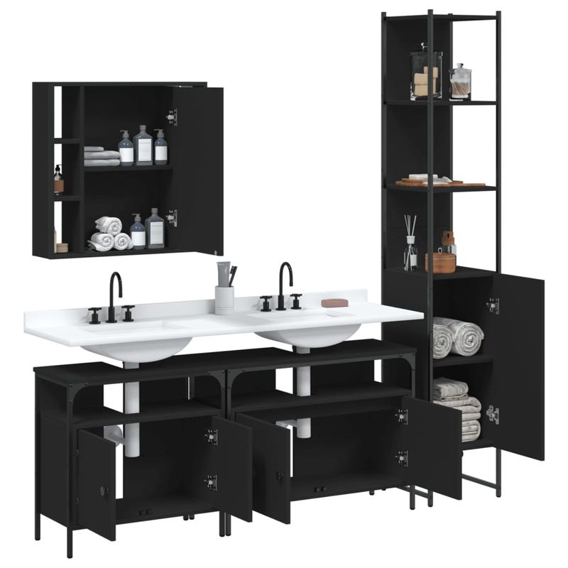 Casa si Gradina - Mobilier - Seturi de mobilier - Seturi baie - Set dulapuri de baie, 4 piese, negru, lemn prelucrat - Infinity.ro