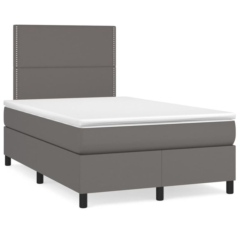 Casa si Gradina - Mobilier - Paturi si accesorii - Paturi - Pat cu arcuri, cu saltea & LED, gri, 120x190 cm, piele eco - Infinity.ro
