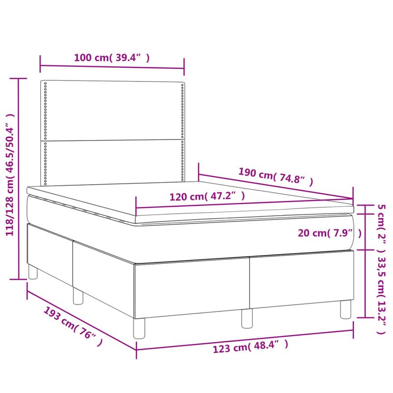 Casa si Gradina - Mobilier - Paturi si accesorii - Paturi - Pat cu arcuri, cu saltea & LED, gri, 120x190 cm, piele eco - Infinity.ro