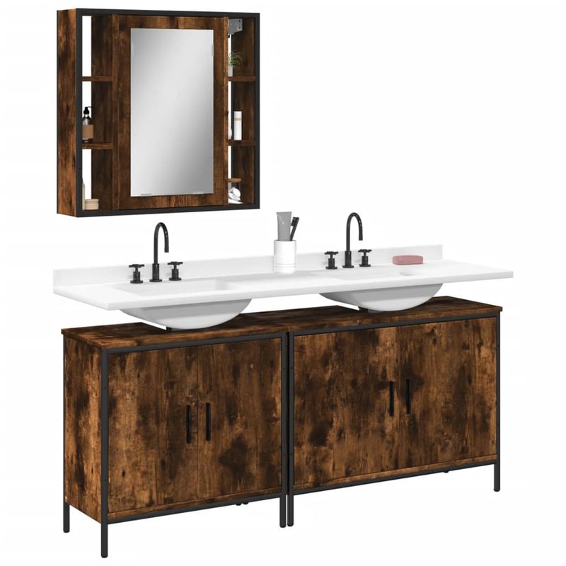 Casa si Gradina - Mobilier - Seturi de mobilier - Seturi baie - Set dulapuri de baie, 3 piese, stejar afumat, lemn prelucrat - Infinity.ro