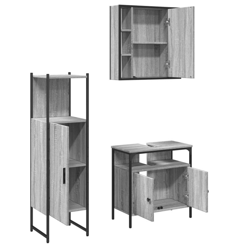 Casa si Gradina - Mobilier - Seturi de mobilier - Seturi baie - Set dulapuri de baie, 3 piese, gri sonoma, lemn prelucrat - Infinity.ro