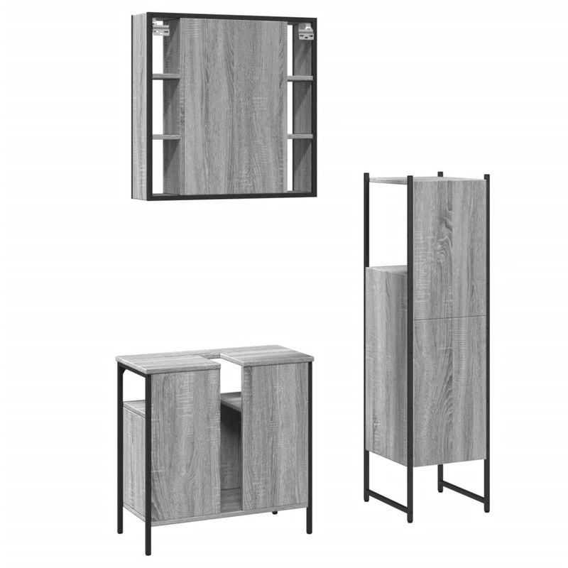 Casa si Gradina - Mobilier - Seturi de mobilier - Seturi baie - Set dulapuri de baie, 3 piese, gri sonoma, lemn prelucrat - Infinity.ro