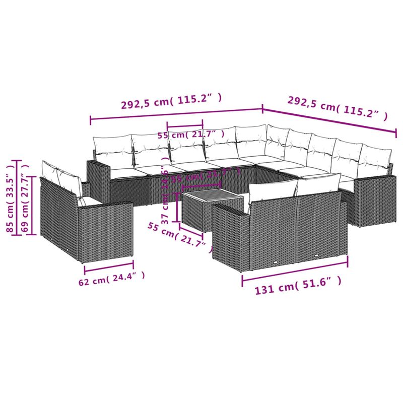 Casa si Gradina - Gradina si terasa - Mobilier exterior - Seturi mobila gradina - Set mobilier de gradina cu perne, 14 piese, negru, poliratan - Infinity.ro