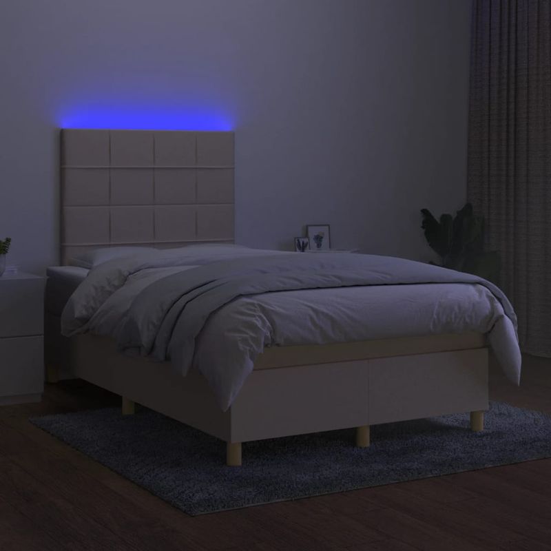 Casa si Gradina - Mobilier - Paturi si accesorii - Paturi - Pat cu arcuri, saltea si LED, crem, 120x190 cm, textil - Infinity.ro