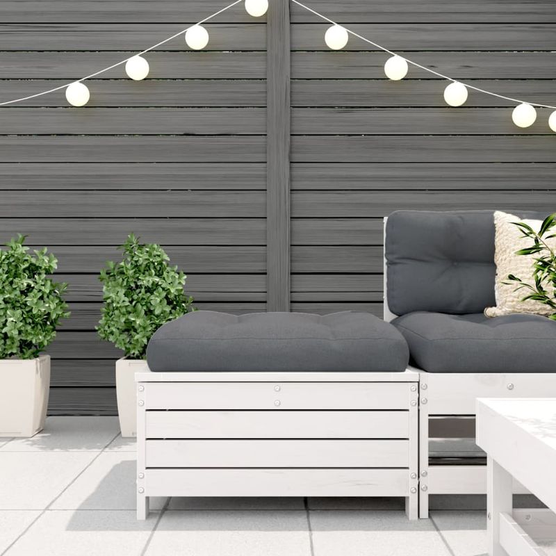 Casa si Gradina - Gradina si terasa - Mobilier exterior - Canapele si fotolii gradina - Taburet de gradina cu perna, alb, lemn masiv de pin - Infinity.ro
