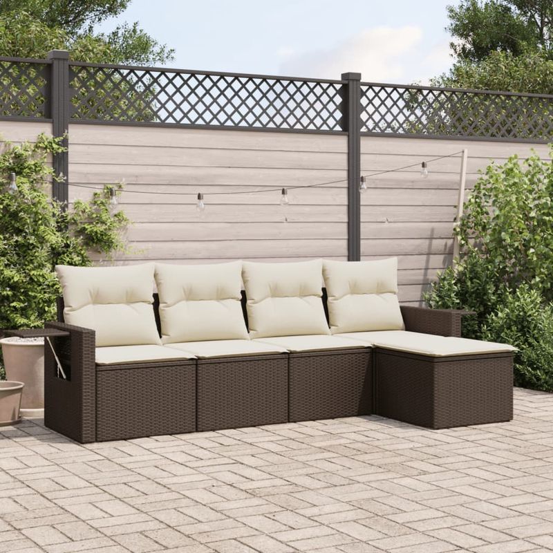 Casa si Gradina - Gradina si terasa - Mobilier exterior - Seturi mobila gradina - Set canapele de gradina cu perne, 5 piese, maro, poliratan - Infinity.ro