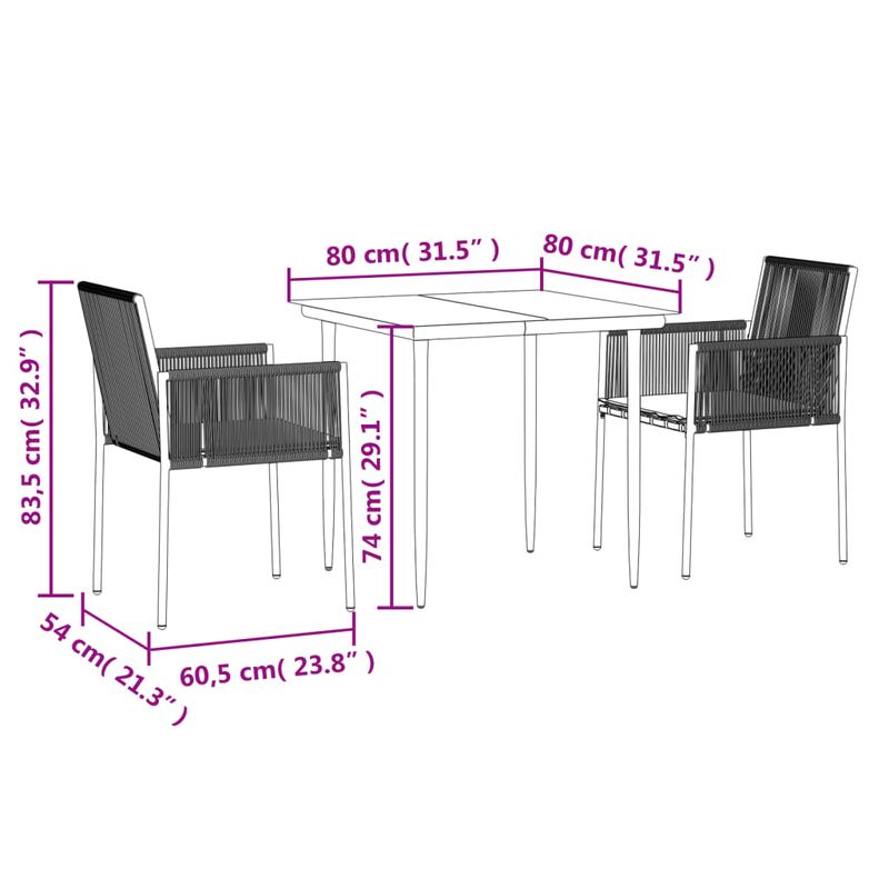 Casa si Gradina - Gradina si terasa - Mobilier exterior - Seturi mobila gradina - Set mobilier gradina cu perne, 3 piese, negru, poliratan & otel - Infinity.ro