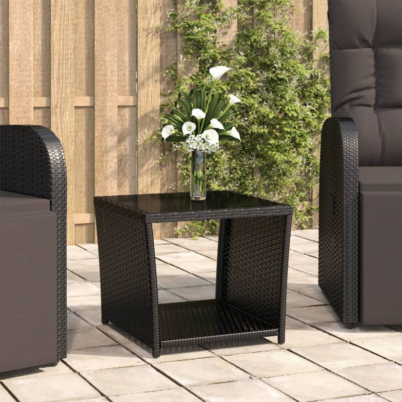 Casa si Gradina - Gradina si terasa - Mobilier exterior - Mese gradina - Masa de ceai blat din lemn, blat din sticla, negru, poliratan/sticla securiz. - Infinity.ro