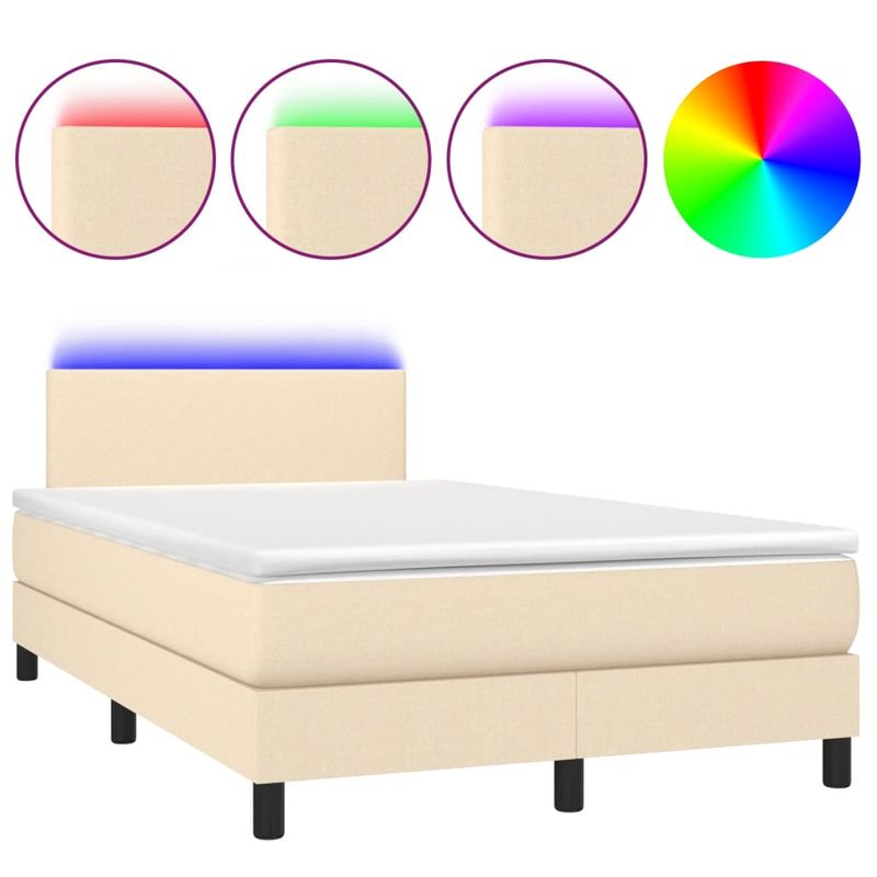 Casa si Gradina - Mobilier - Paturi si accesorii - Paturi - Pat cu arcuri, saltea si LED, crem, 120x200 cm, textil - Infinity.ro