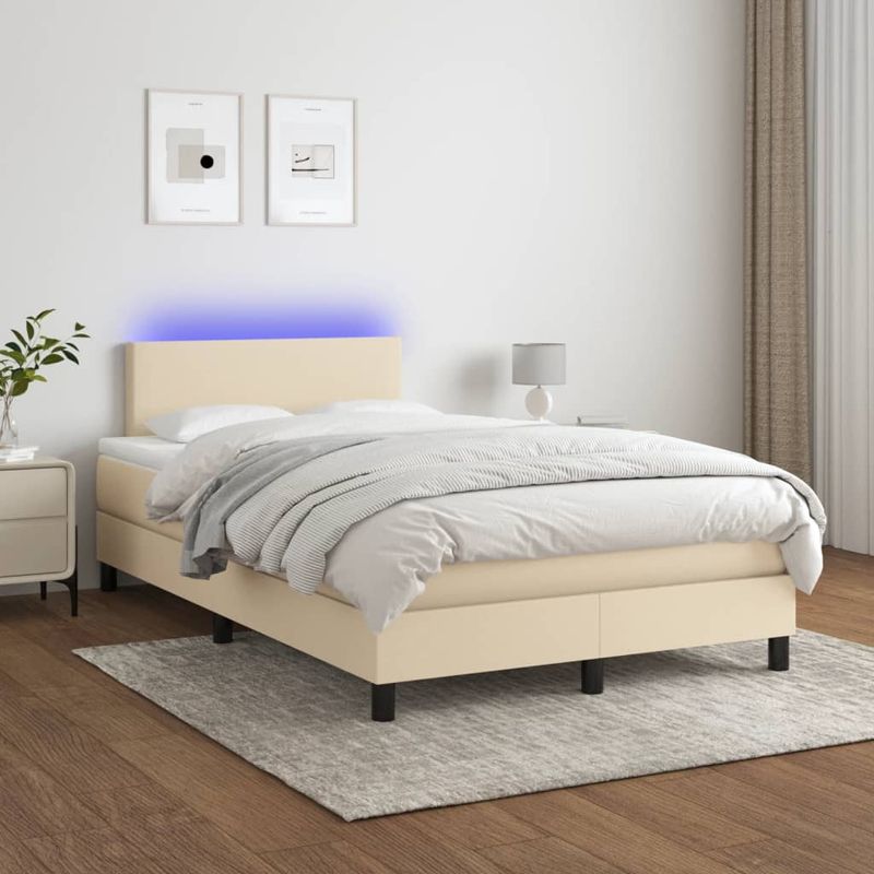 Casa si Gradina - Mobilier - Paturi si accesorii - Paturi - Pat cu arcuri, saltea si LED, crem, 120x200 cm, textil - Infinity.ro