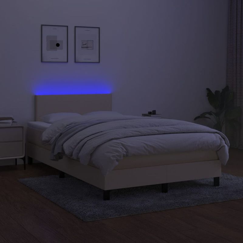 Casa si Gradina - Mobilier - Paturi si accesorii - Paturi - Pat cu arcuri, saltea si LED, crem, 120x200 cm, textil - Infinity.ro