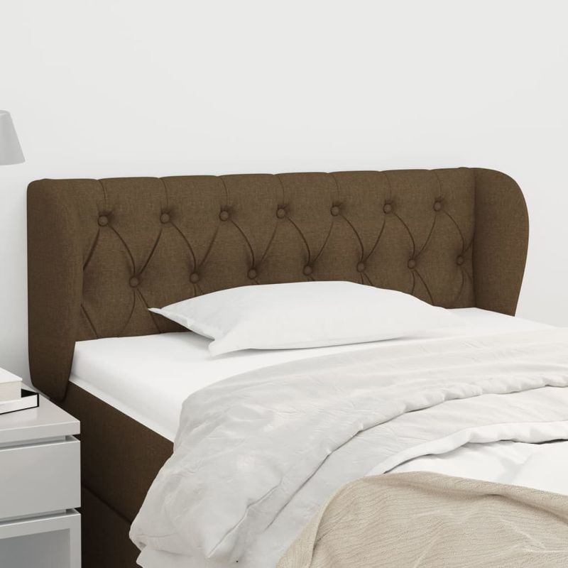 Casa si Gradina - Mobilier - Paturi si accesorii - Accesorii paturi - Tablie de pat cu aripioare maro inchis 93x23x78/88 cm textil - Infinity.ro