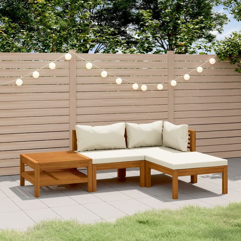 Casa si Gradina - Gradina si terasa - Mobilier exterior - Seturi mobila gradina - Set mobilier gradina cu perne crem, 4 piese, lemn masiv acacia - Infinity.ro