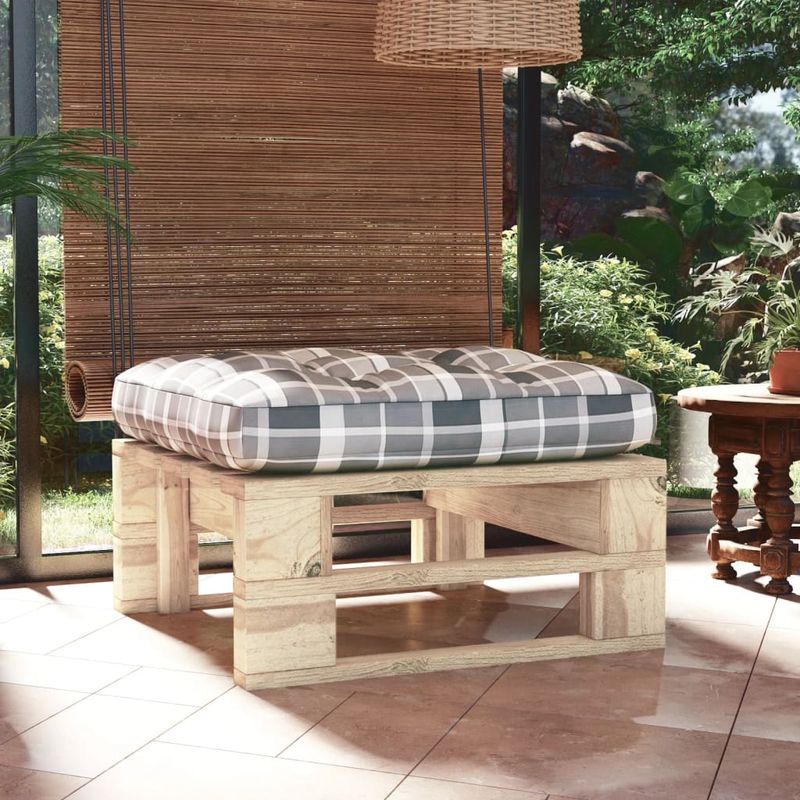 Casa si Gradina - Gradina si terasa - Mobilier exterior - Canapele si fotolii gradina - Otoman de gradina din paleti, lemn de pin tratat, model gri carouri, model taburet - Infinity.ro