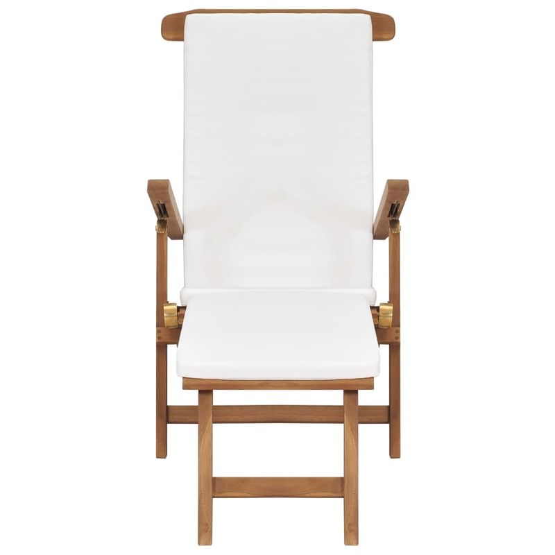 Casa si Gradina - Gradina si terasa - Mobilier exterior - Scaune si sezlonguri gradina - Sezlong cu perna, alb crem, lemn masiv de tec - Infinity.ro