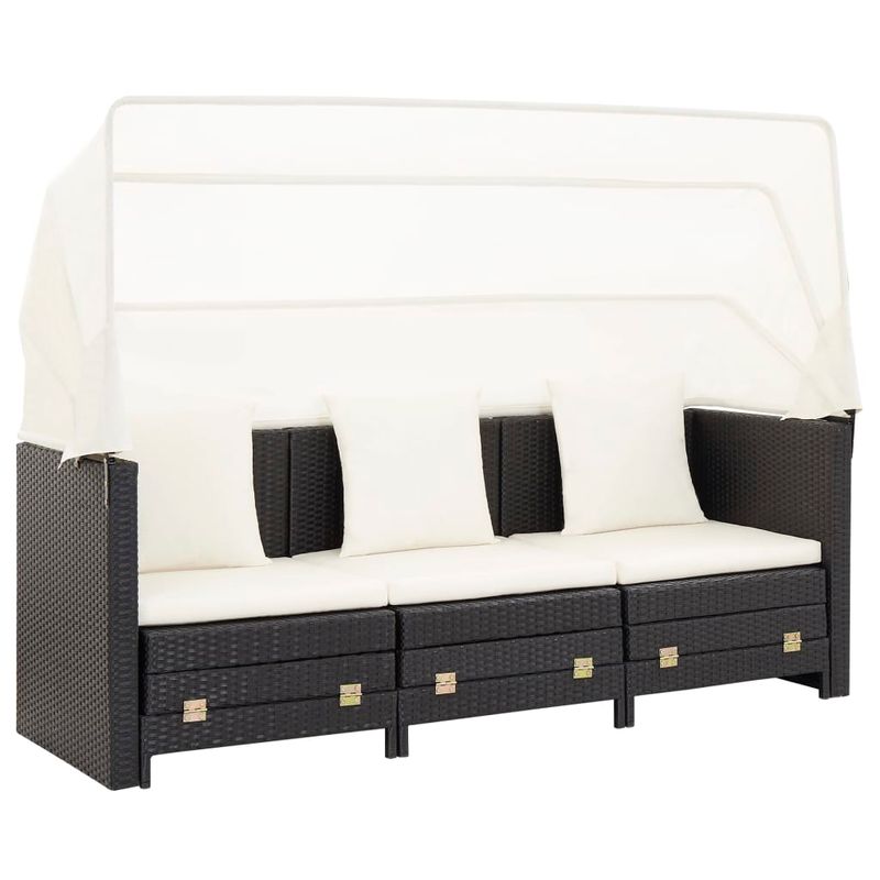 Casa si Gradina - Gradina si terasa - Mobilier exterior - Canapele si fotolii gradina - Canapea extensibila cu 3 locuri, cu acoperis, negru, poliratan - Infinity.ro