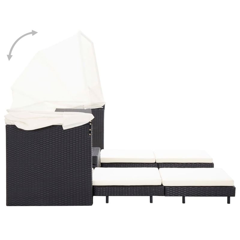 Casa si Gradina - Gradina si terasa - Mobilier exterior - Canapele si fotolii gradina - Canapea extensibila cu 3 locuri, cu acoperis, negru, poliratan - Infinity.ro