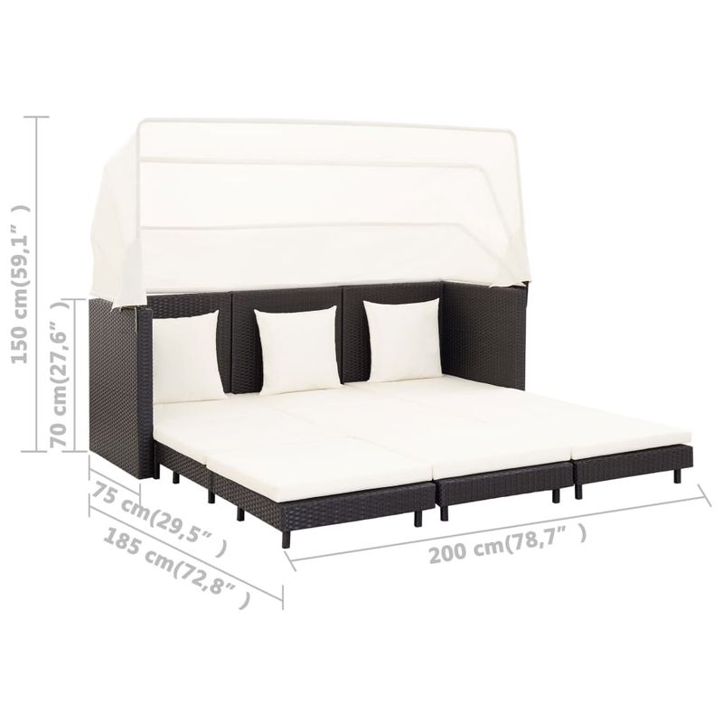 Casa si Gradina - Gradina si terasa - Mobilier exterior - Canapele si fotolii gradina - Canapea extensibila cu 3 locuri, cu acoperis, negru, poliratan - Infinity.ro