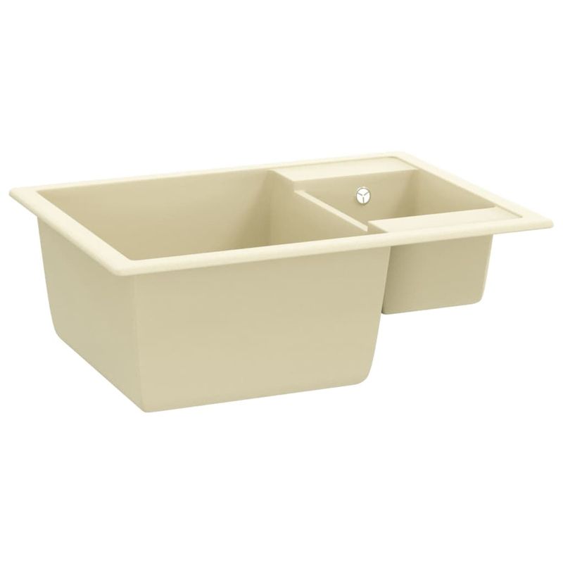 Casa si Gradina/Sanitare/Chiuveta bucatarie si accesorii/Chiuvete bucatarie - Chiuveta de bucatarie dubla cu orificiu de preaplin, bej granit - Infinity.ro
