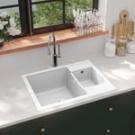 Casa si Gradina/Sanitare/Chiuveta bucatarie si accesorii/Chiuvete bucatarie - Chiuveta de bucatarie dubla cu orificiu de preaplin alb granit - Infinity.ro