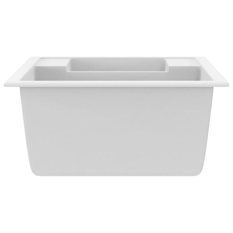 Casa si Gradina - Sanitare - Chiuveta bucatarie si accesorii - Chiuvete bucatarie - Chiuveta de bucatarie dubla cu orificiu de preaplin alb granit - Infinity.ro