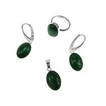 Fashion, accesorii si bijuterii - Femei - Bijuterii femei - Cercei femei - Set argint cu agate verzi 14x10 MM si lantisor inclus - Infinity.ro