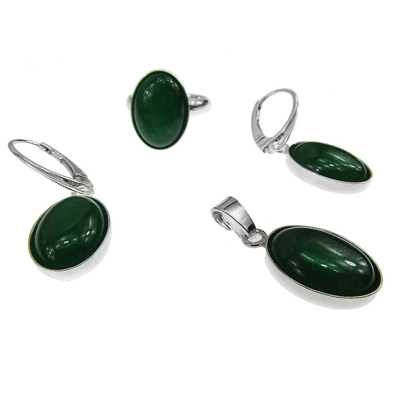 Fashion, accesorii si bijuterii - Femei - Bijuterii femei - Cercei femei - Set argint cu agate verzi 14x10 MM si lantisor inclus - Infinity.ro