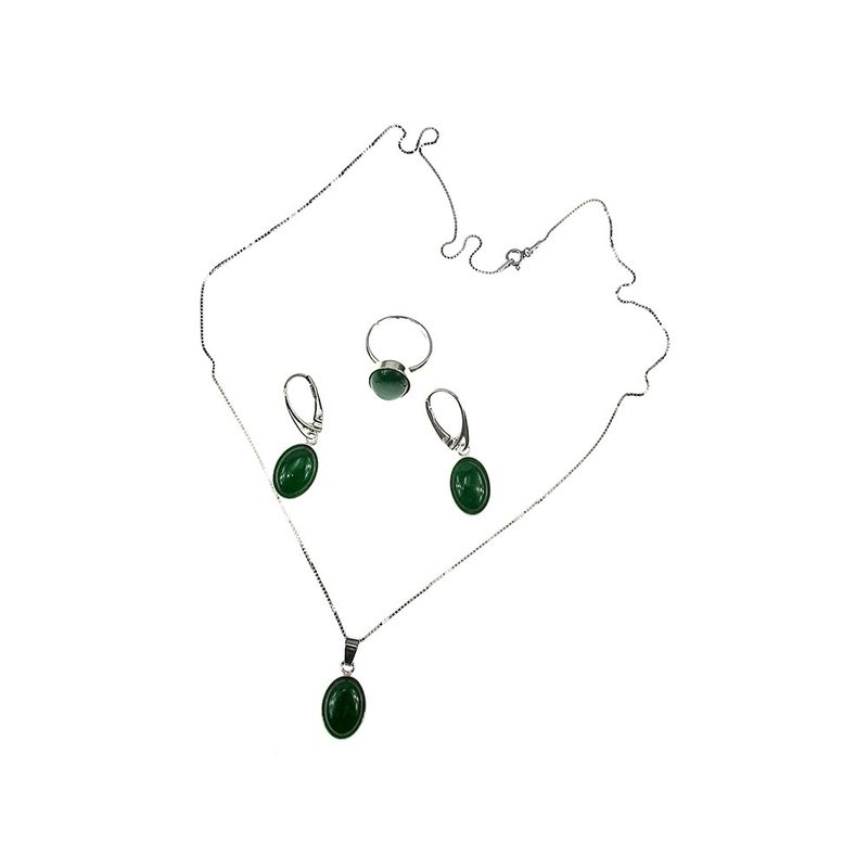 Fashion, accesorii si bijuterii - Femei - Bijuterii femei - Cercei femei - Set argint cu agate verzi 14x10 MM si lantisor inclus - Infinity.ro