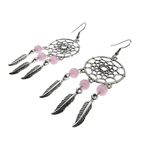 Fashion, accesorii si bijuterii - Femei - Bijuterii femei - Cercei femei - Cercei candelabru Dreamcatcher cu cuart roz natural - Infinity.ro