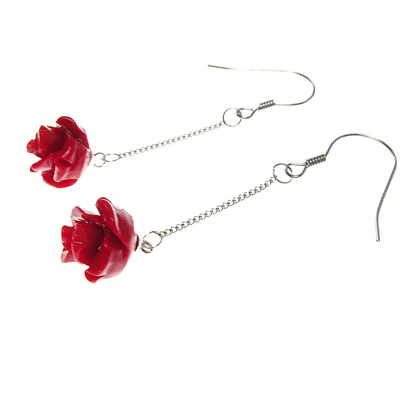 Fashion, accesorii si bijuterii - Femei - Bijuterii femei - Cercei femei - Cercei argint lantisor cu trandafir coral pasta - Infinity.ro