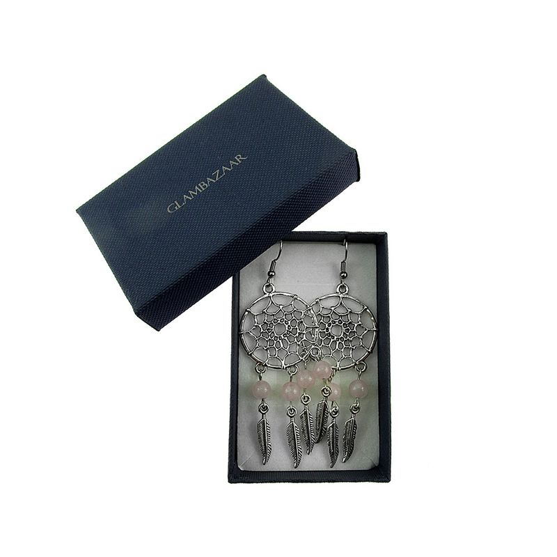 Fashion, accesorii si bijuterii - Femei - Bijuterii femei - Cercei femei - Cercei candelabru Dreamcatcher cu cuart roz natural - Infinity.ro